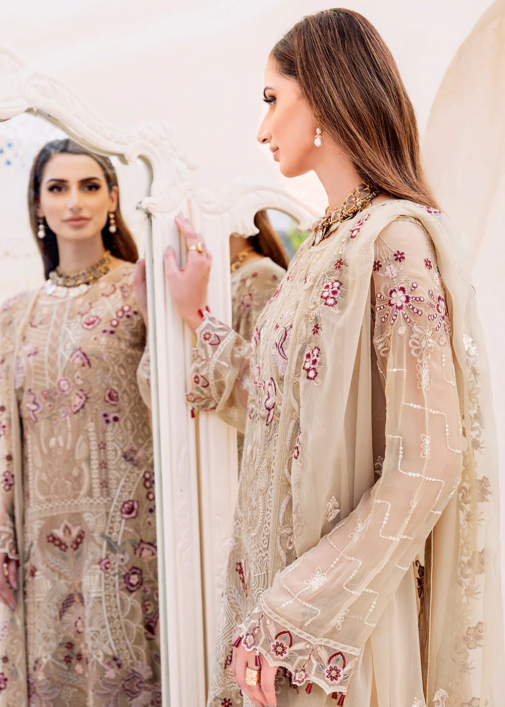 Beige Embroidered Suit - Ramsha Chiffon Vol 23 - #F-2306 - Image 5