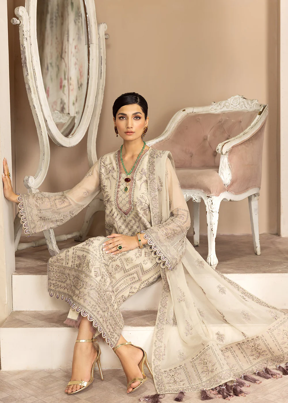 Beige Formal Suit - Alizeh - Dhaagay Formals '23 - V02D01- Kiera - Image 4