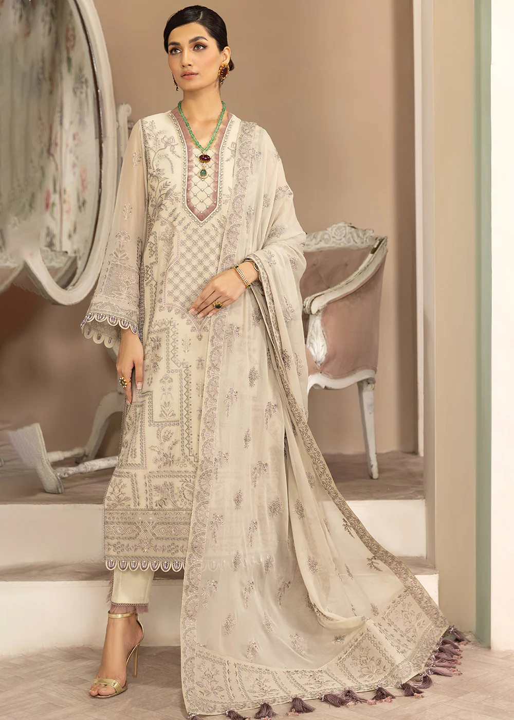 Beige Formal Suit - Alizeh - Dhaagay Formals '23 - V02D01- Kiera - Image 5