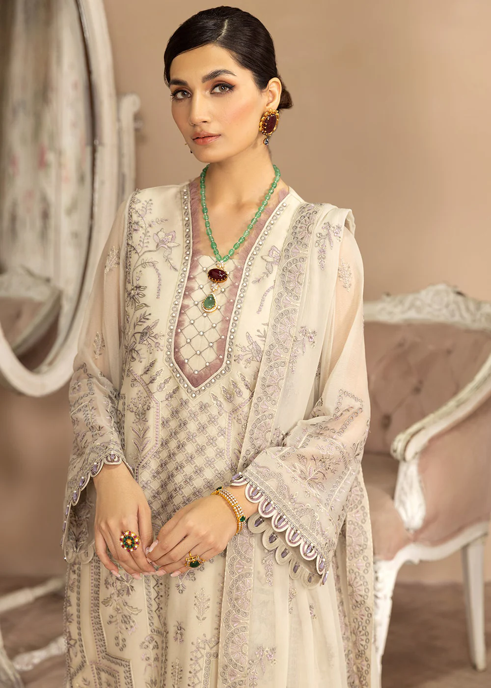 Beige Formal Suit - Alizeh - Dhaagay Formals '23 - V02D01- Kiera - Image 6