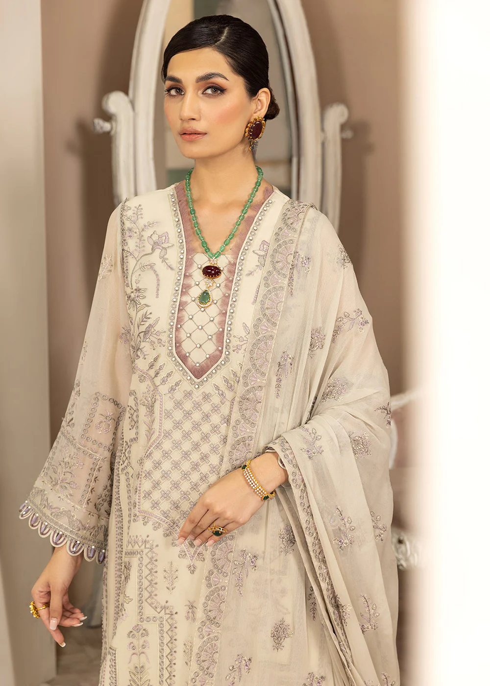 Beige Formal Suit - Alizeh - Dhaagay Formals '23 - V02D01- Kiera - Image 8