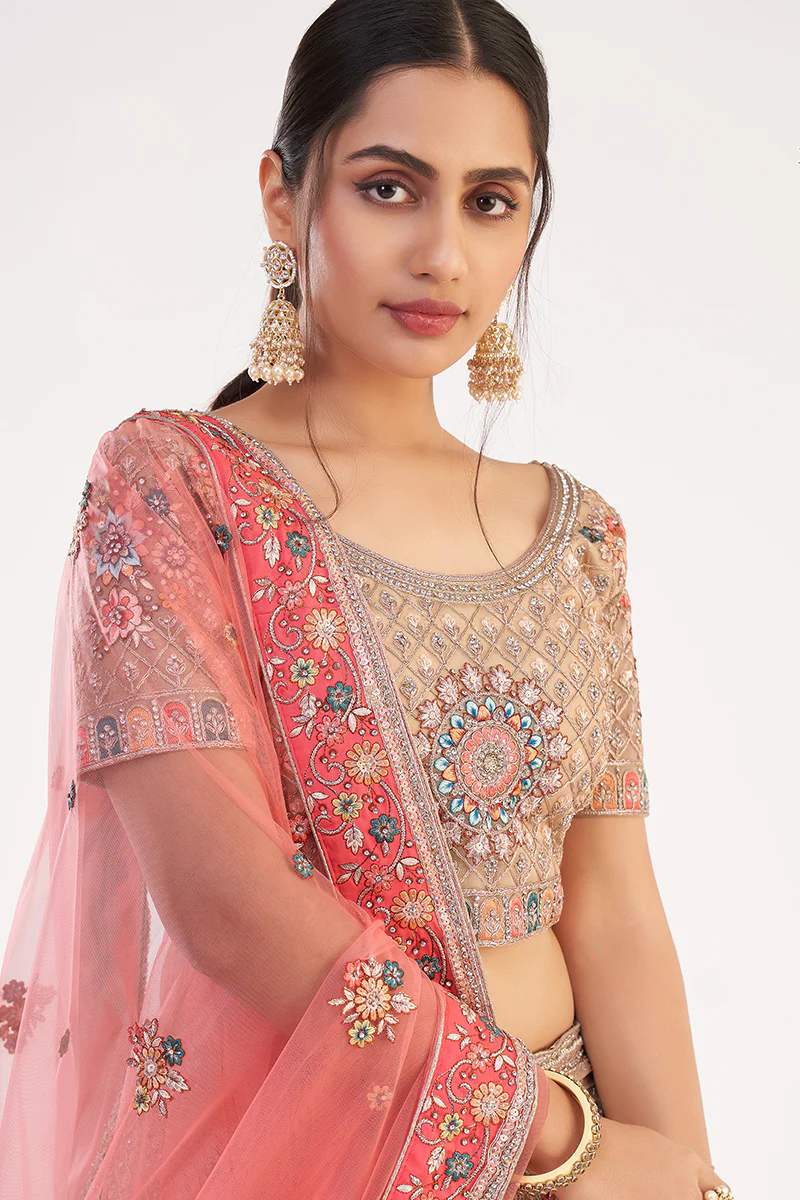 Beige Gold Designer Bridal Heavy Embroidered Lehenga Choli - Image 2