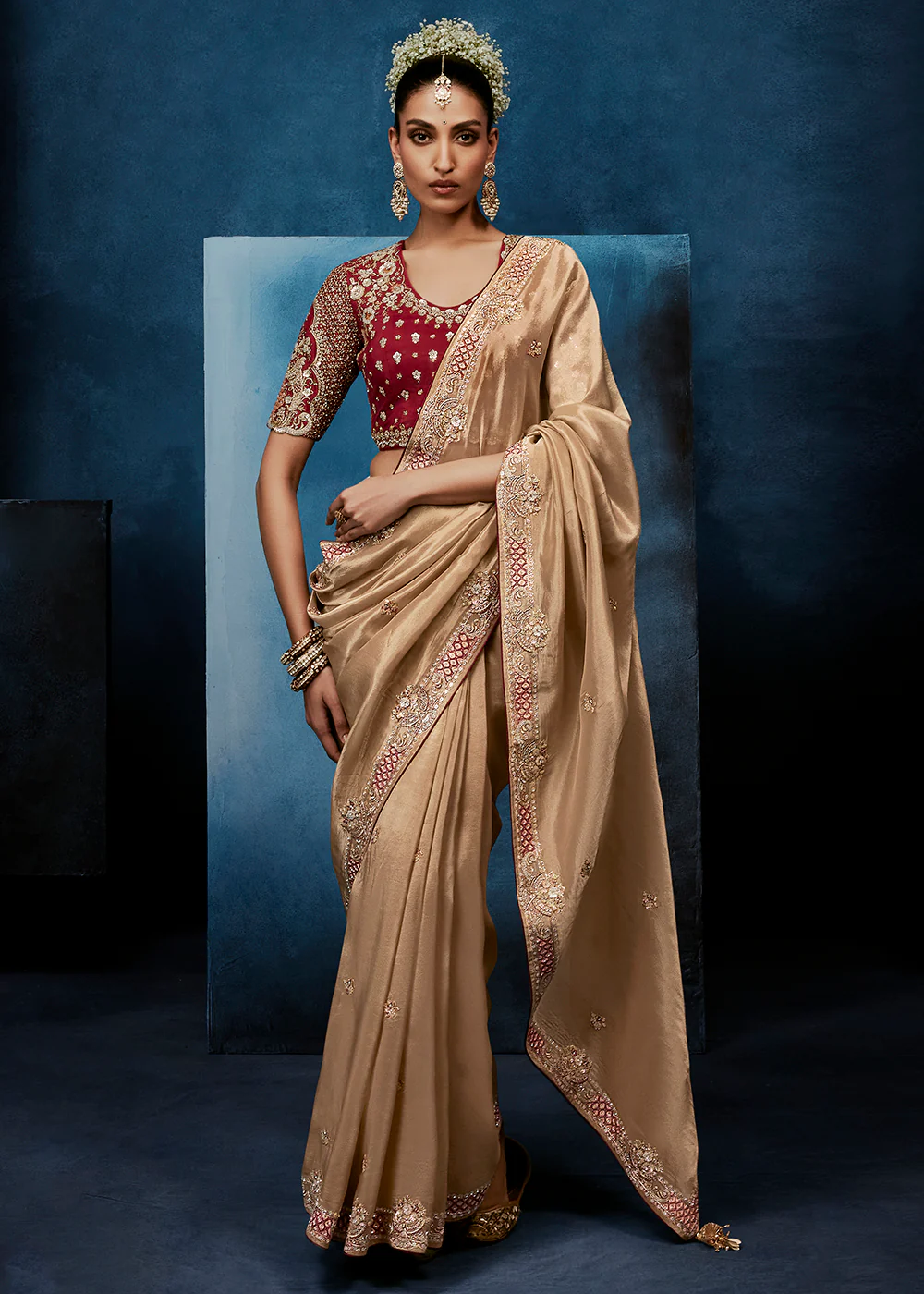 Beige High-Grade Pure Fancy Fabric Designer Saree