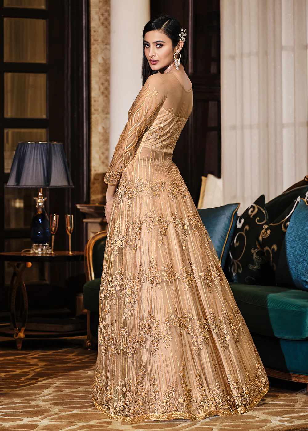 Beige Lehenga/Pant Style Embroidered Designer Anarkali Suit - Image 4