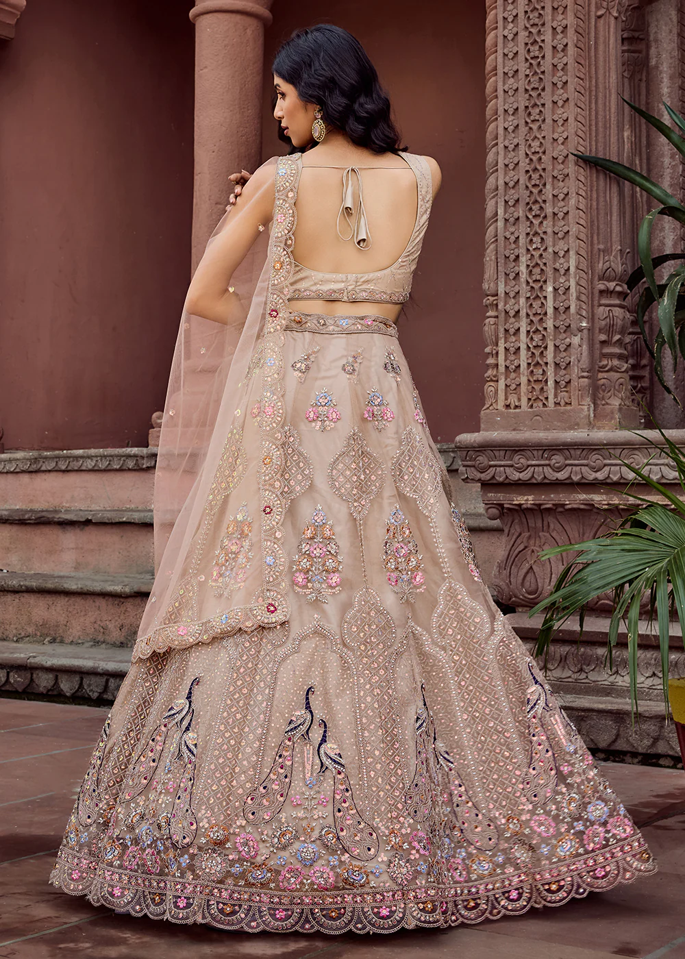 Beige Net Wedding Function Style Lehenga Choli - Image 3