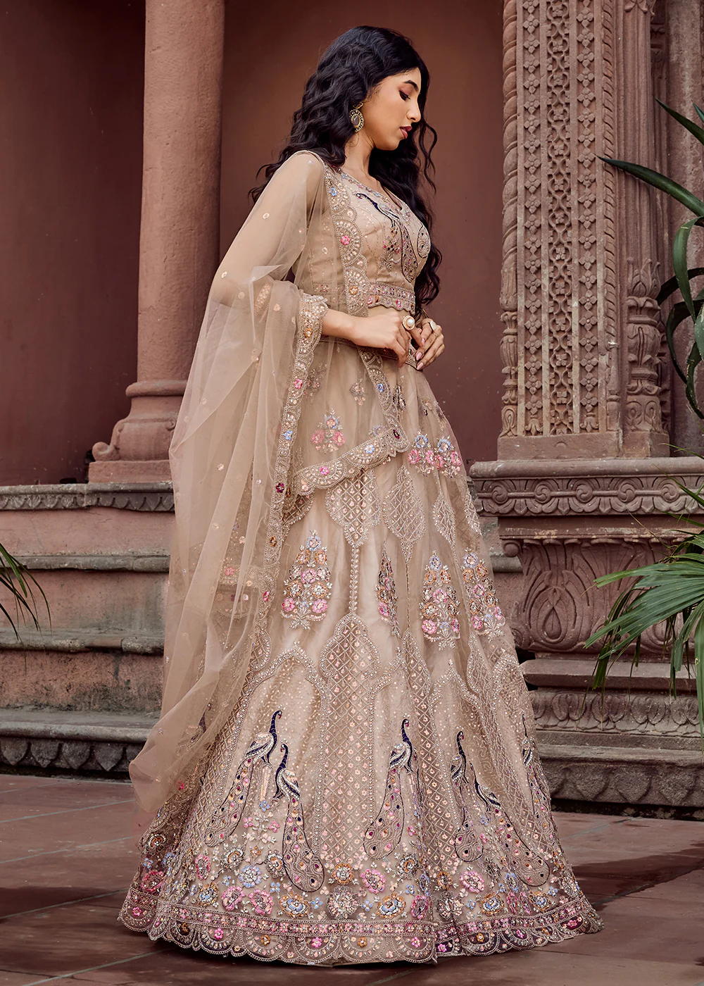 Beige Net Wedding Function Style Lehenga Choli - Image 6