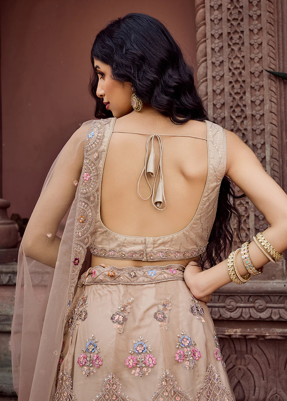 Beige Net Wedding Function Style Lehenga Choli - Image 8