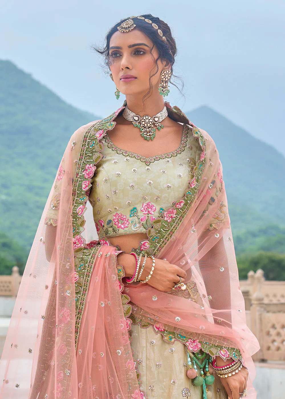 Beige Ombre Heavy Embroidered Bridal Style Lehenga Choli - Image 2
