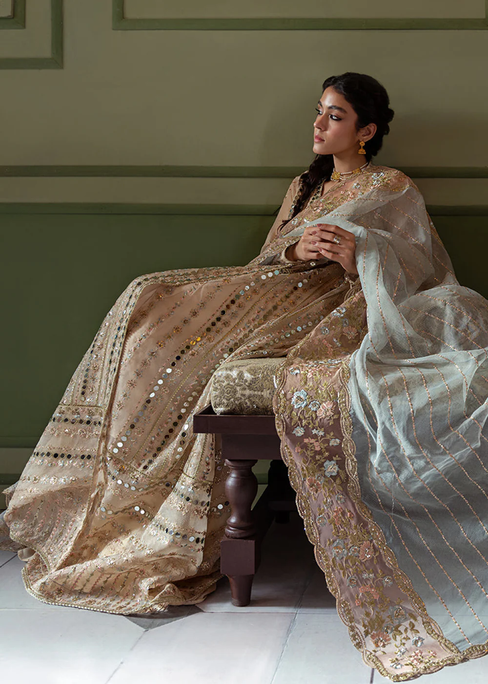 Beige Organza Net Pakistani Suit | Mushq | Qala Kamdaani | Aaima - Image 12