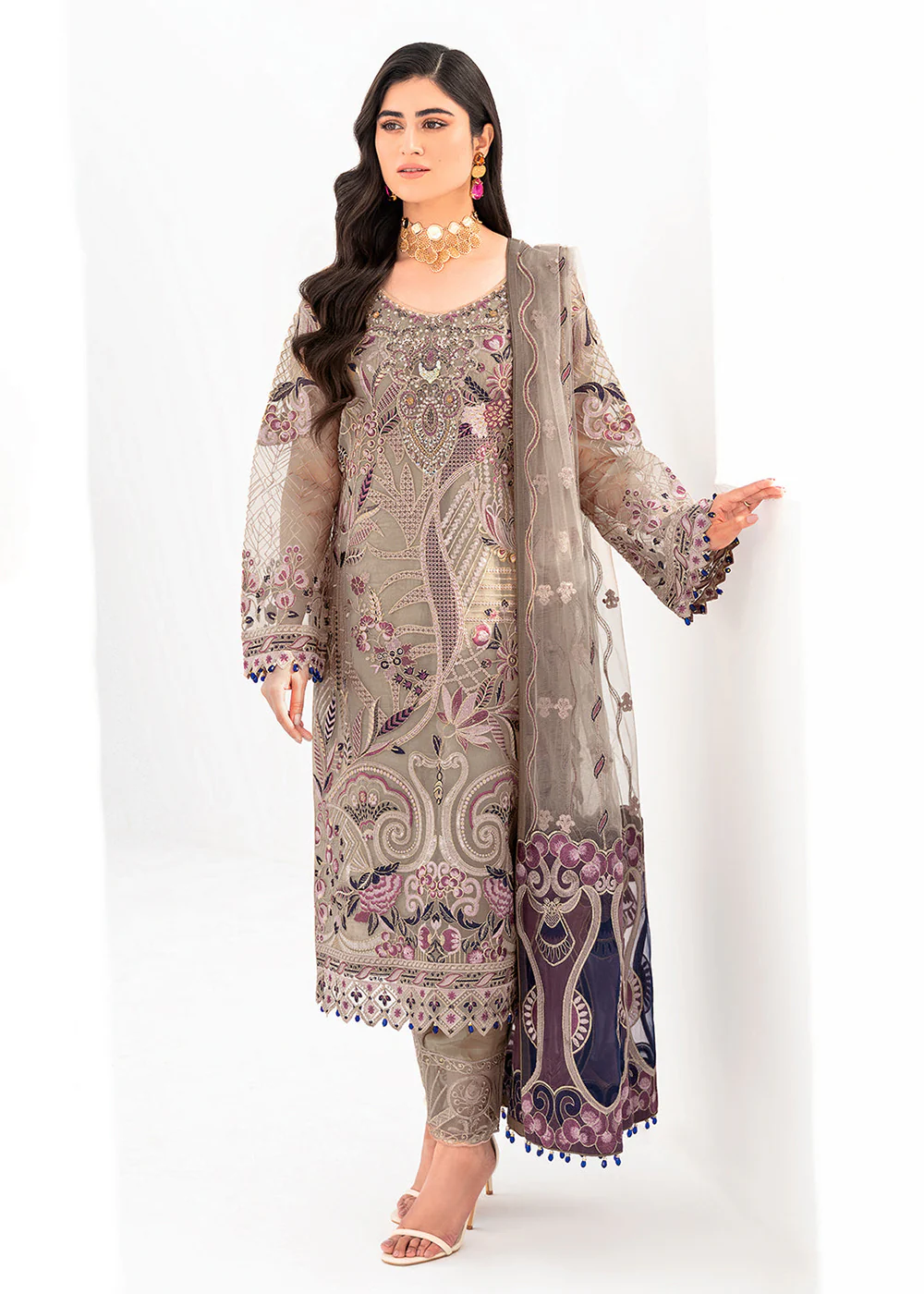 Beige Organza Suit - Ramsha Minhal Collection Vol 8 - #M-809 - Image 5