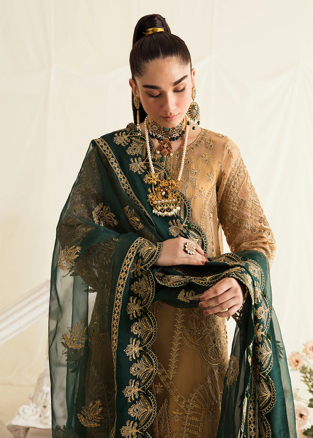 Beige Pakistani Palazzo Suit | Ayzel | Fleur De Lis Formals’23 | Clovera - Image 2