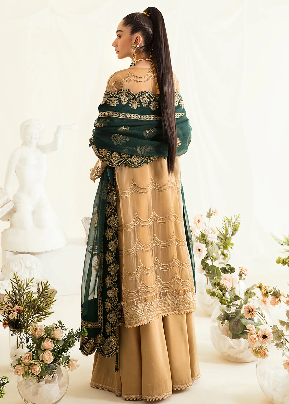 Beige Pakistani Palazzo Suit | Ayzel | Fleur De Lis Formals’23 | Clovera - Image 3