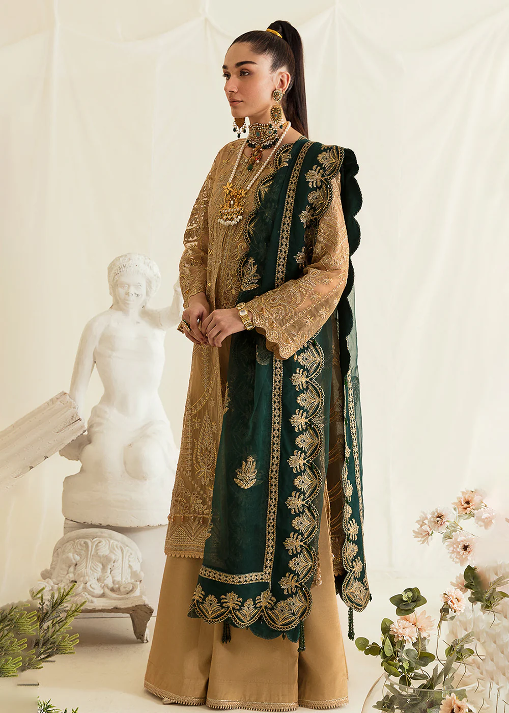 Beige Pakistani Palazzo Suit | Ayzel | Fleur De Lis Formals’23 | Clovera - Image 4