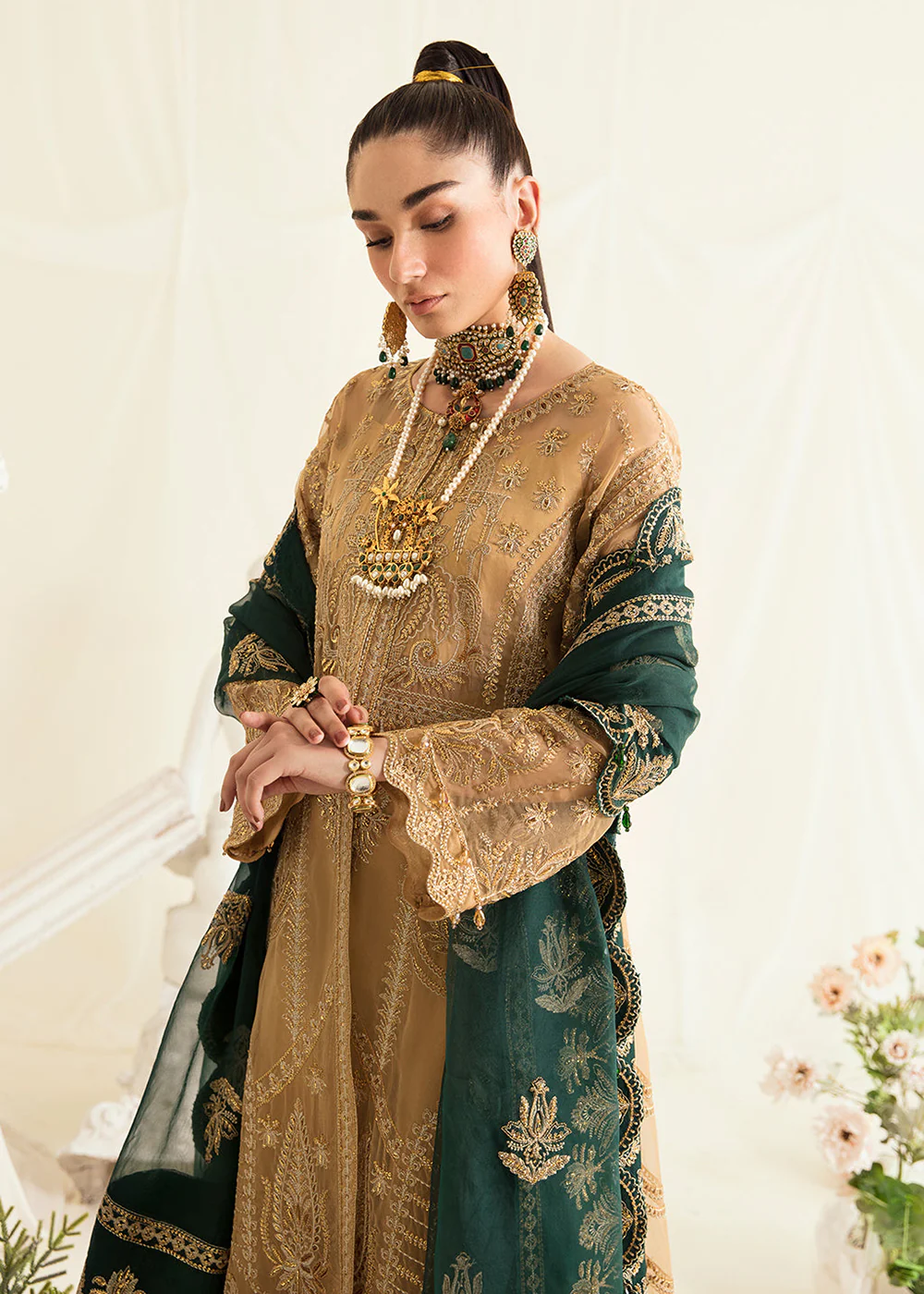 Beige Pakistani Palazzo Suit | Ayzel | Fleur De Lis Formals’23 | Clovera - Image 5