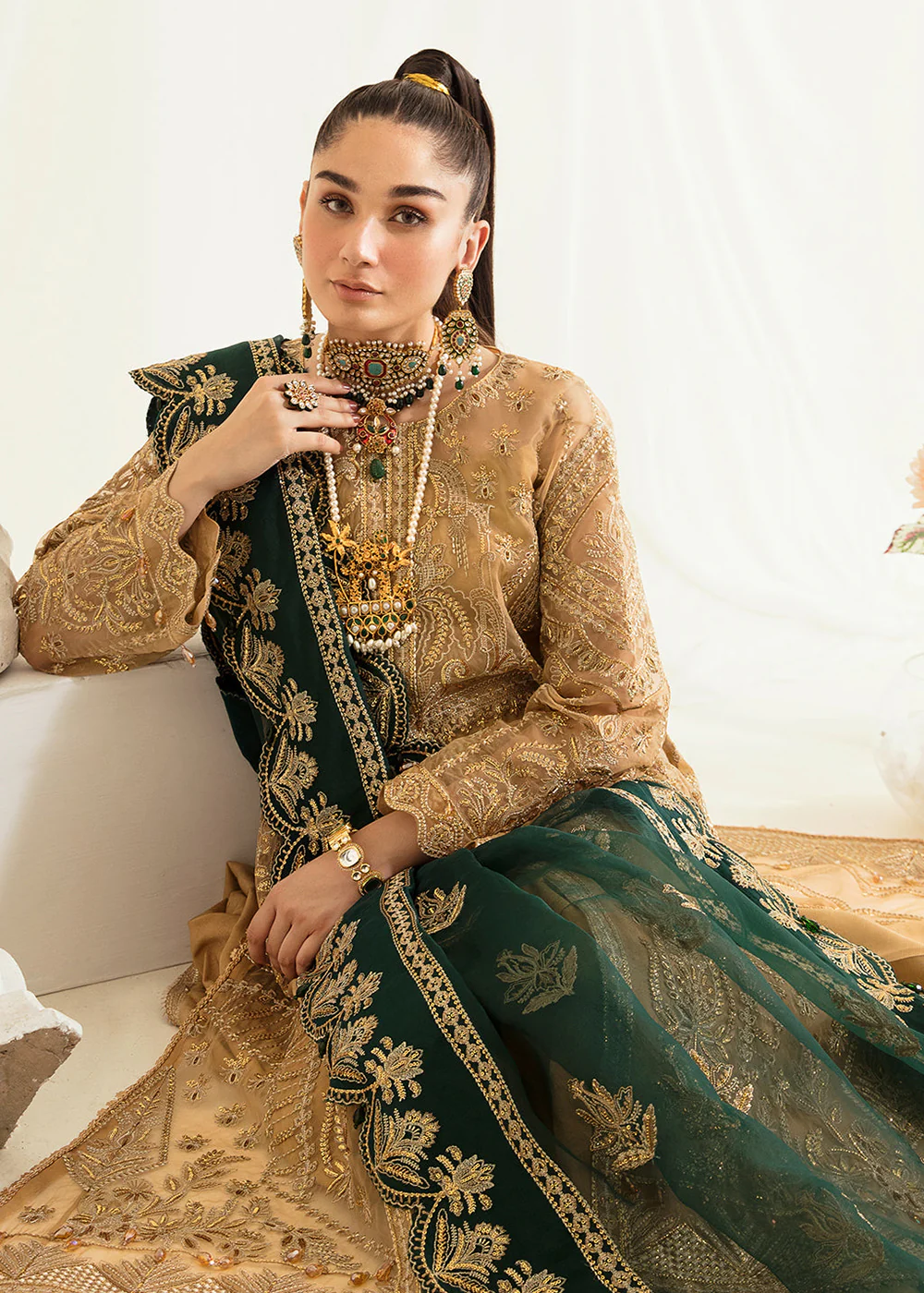 Beige Pakistani Palazzo Suit | Ayzel | Fleur De Lis Formals’23 | Clovera - Image 6