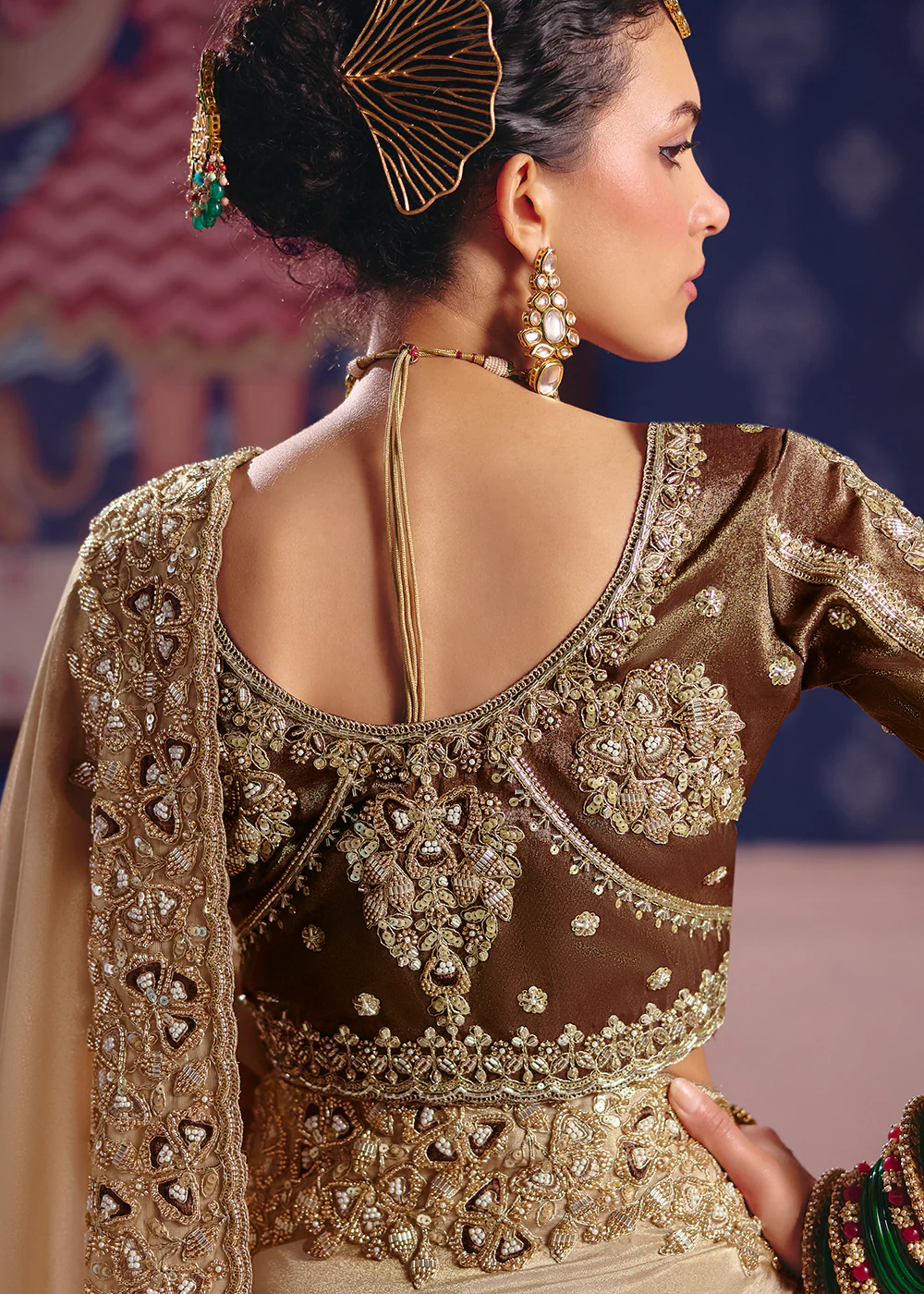 Beige Premium Tissue Zari Embroidered Designer Saree - Image 3