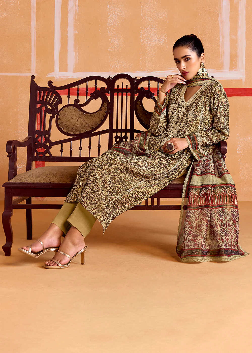 Beige Pure Muslin Embroidered Pakistani Style Suit - Image 4