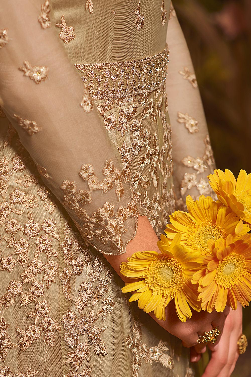 Beige Resham Embroidered Net Anarkali Suit - Image 3