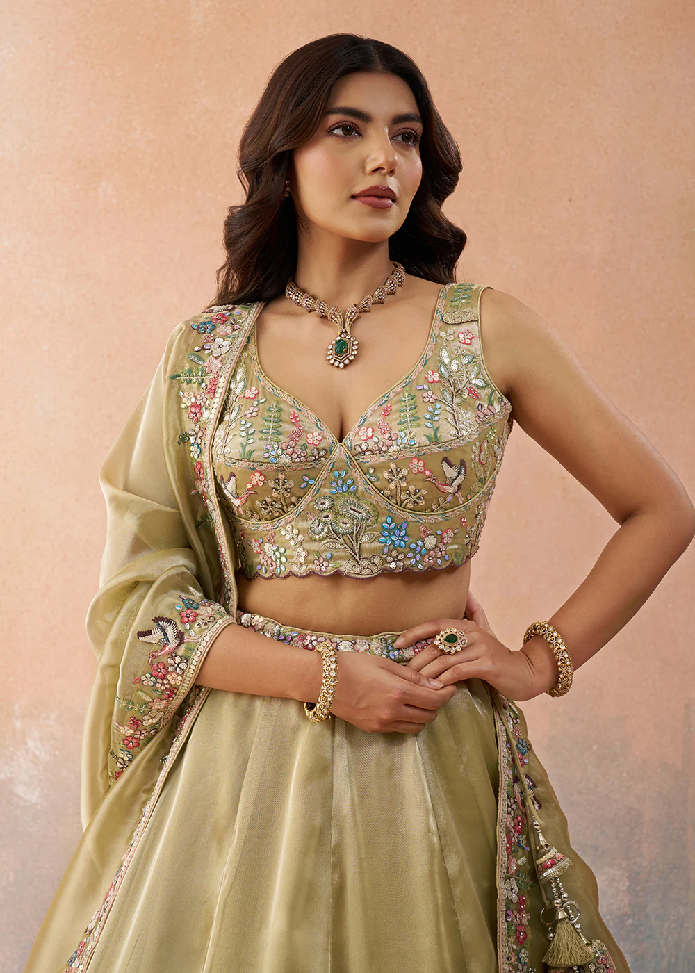 Beige Sequins & Zarkan Designer Wear Lehenga Choli - Image 2