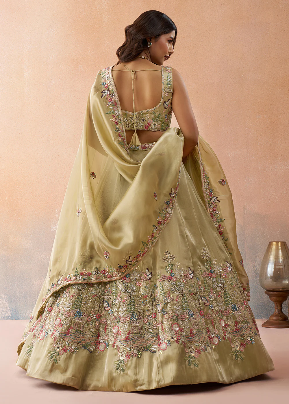 Beige Sequins & Zarkan Designer Wear Lehenga Choli - Image 3