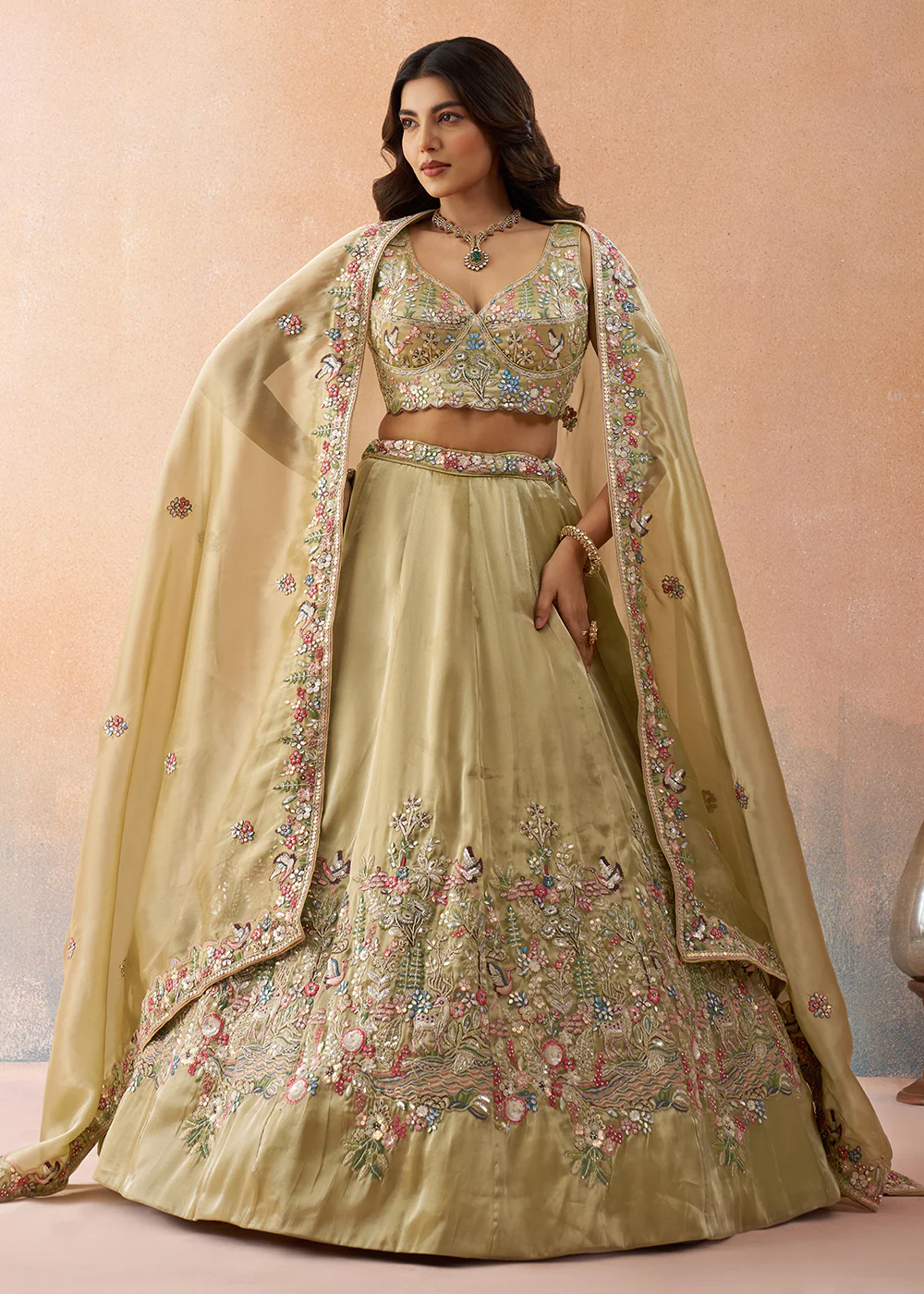 Beige Sequins & Zarkan Designer Wear Lehenga Choli - Image 4