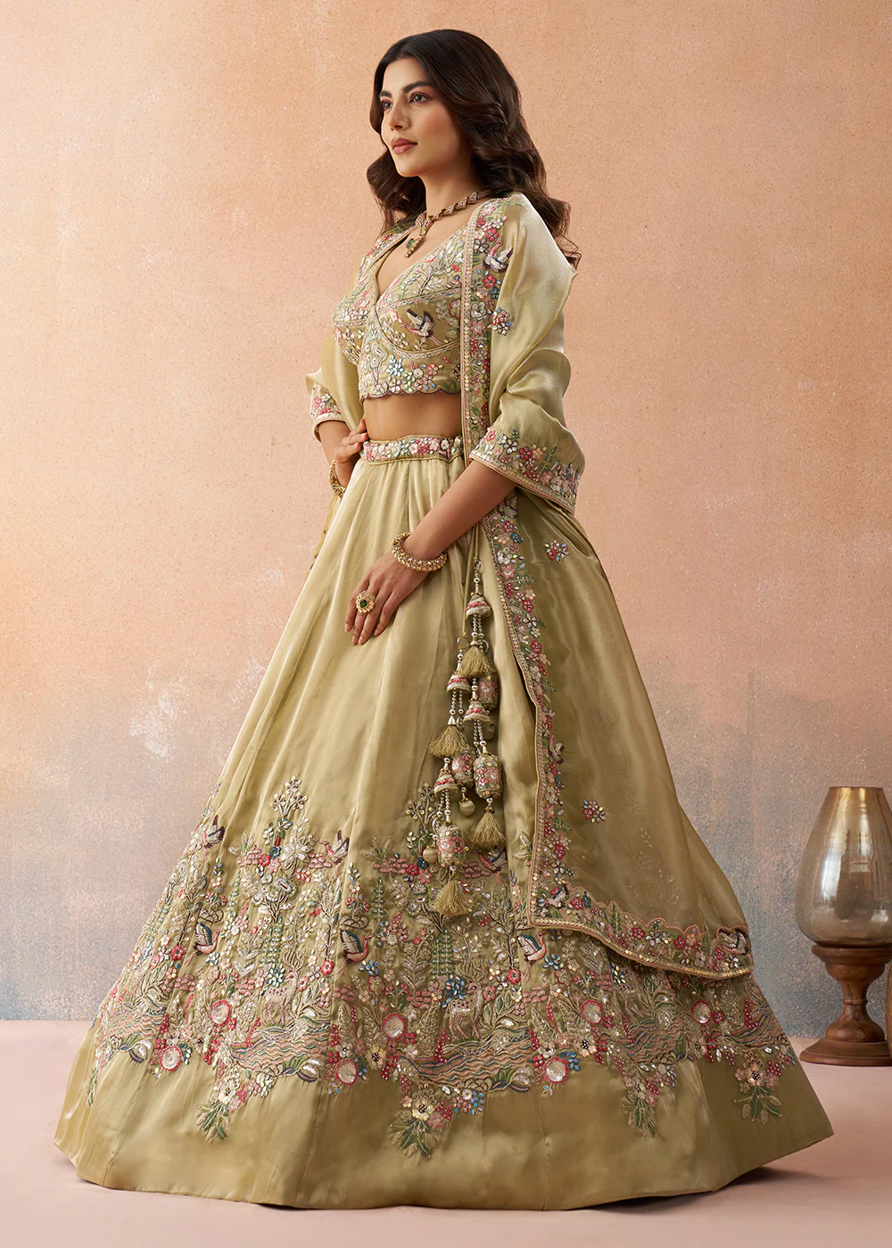 Beige Sequins & Zarkan Designer Wear Lehenga Choli - Image 5