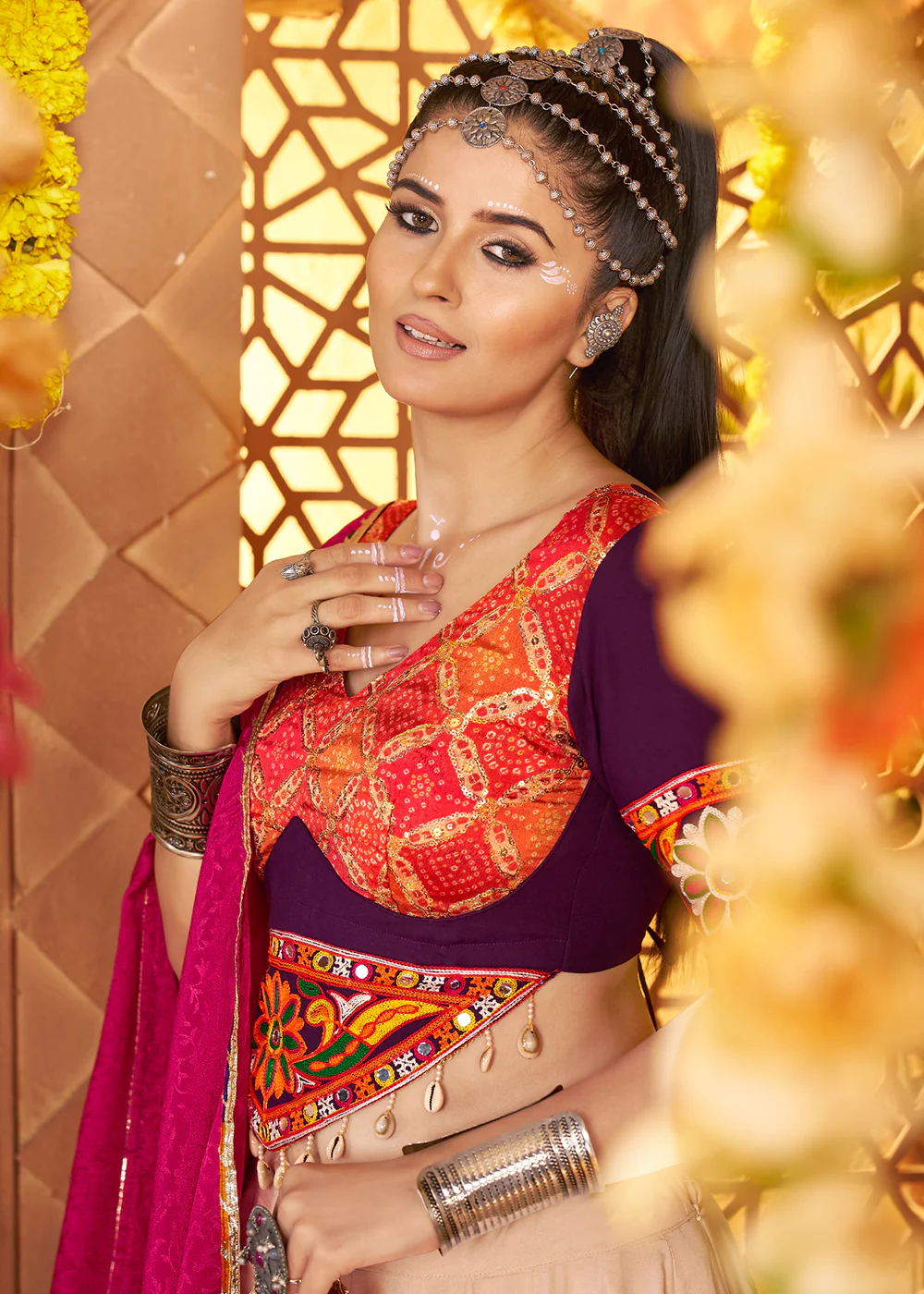 Beige Viscose Rayon Embroidered Navratri Chaniya Choli - Image 2