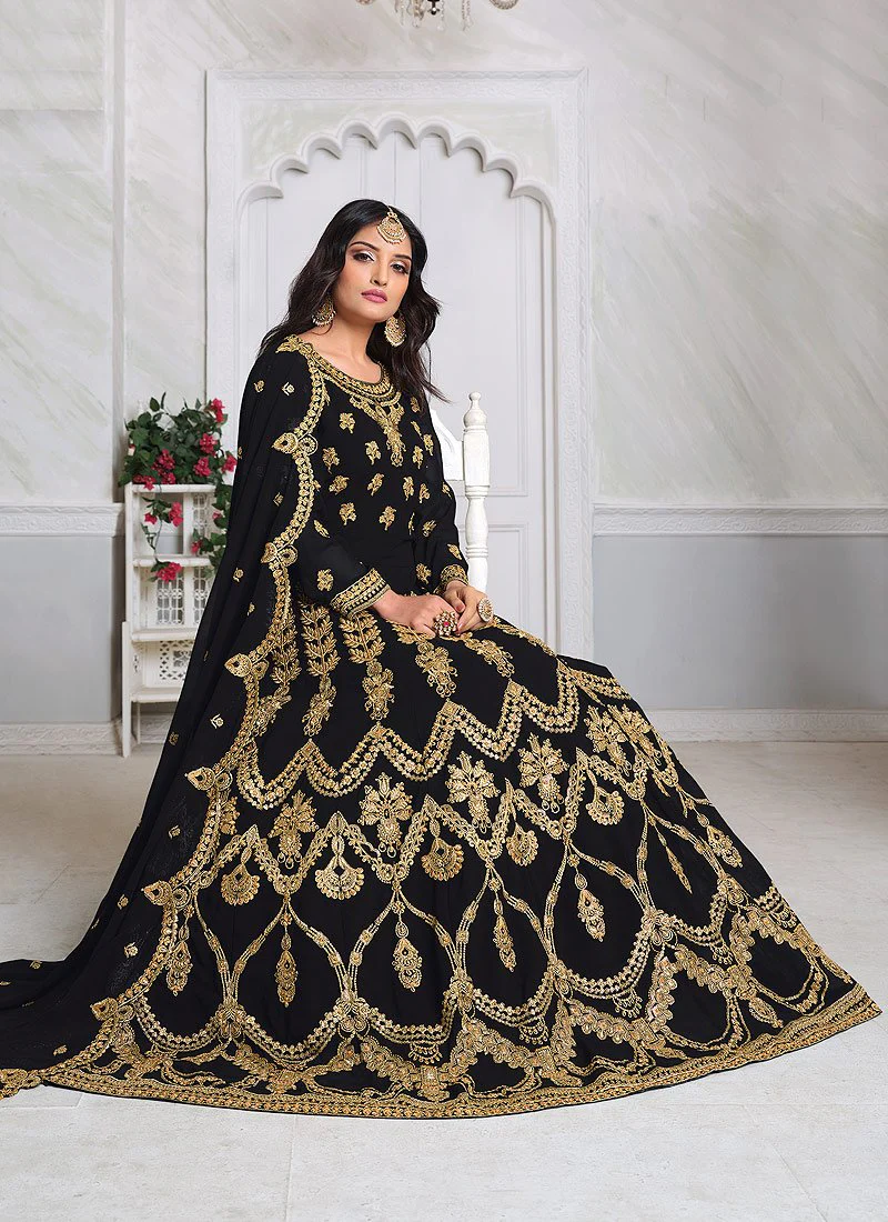 Black Abaya Style Embroidered Anarkali Suit - Image 3