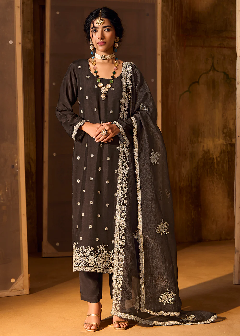 Black Bamberg Silk Embroidered Eid Style Salwar Suit
