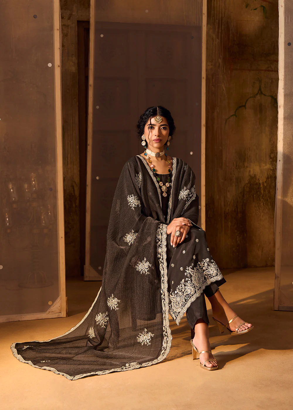 Black Bamberg Silk Embroidered Eid Style Salwar Suit - Image 4