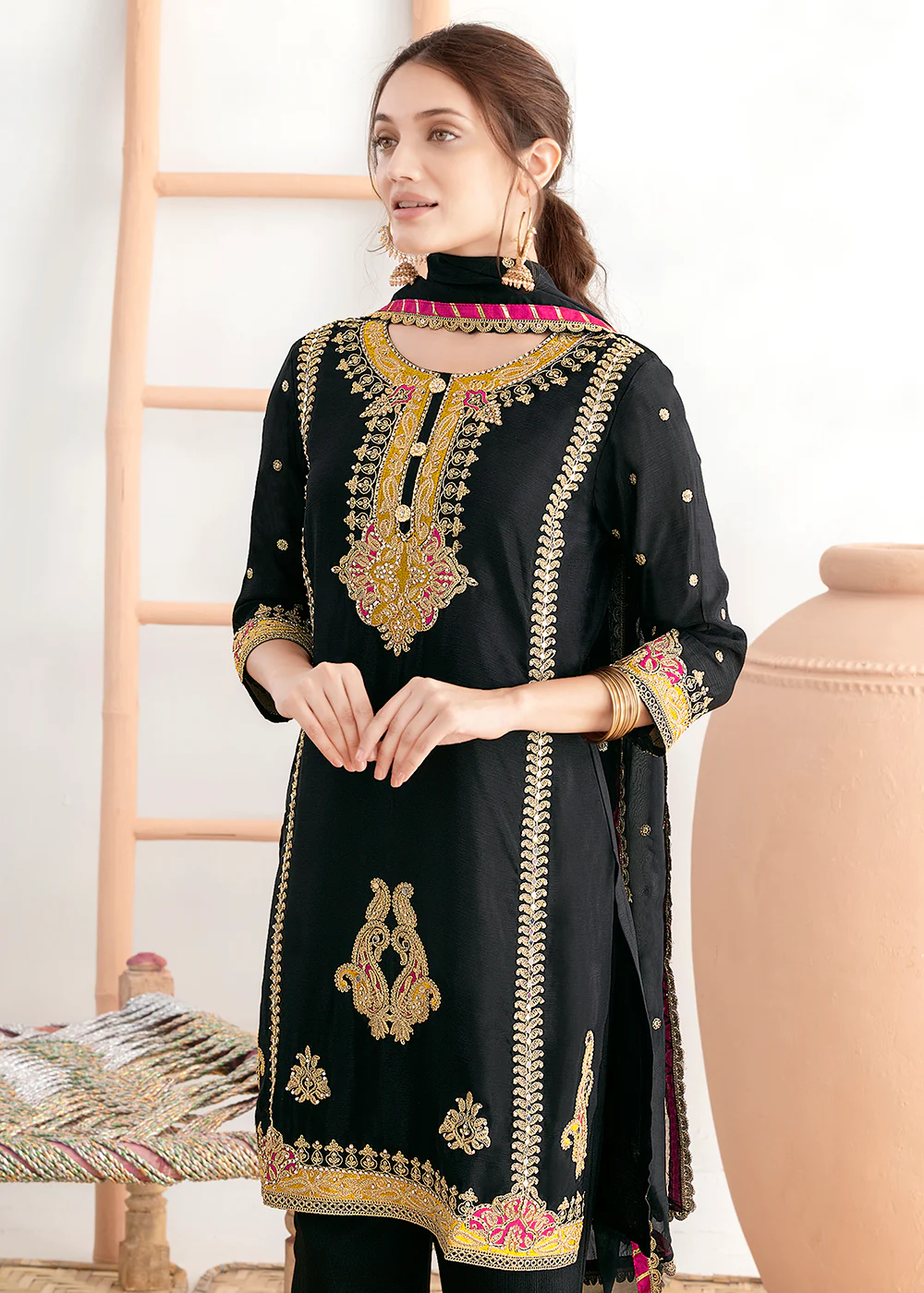 Black Beautiful Applique Style Festive Wear Dress - Image 3