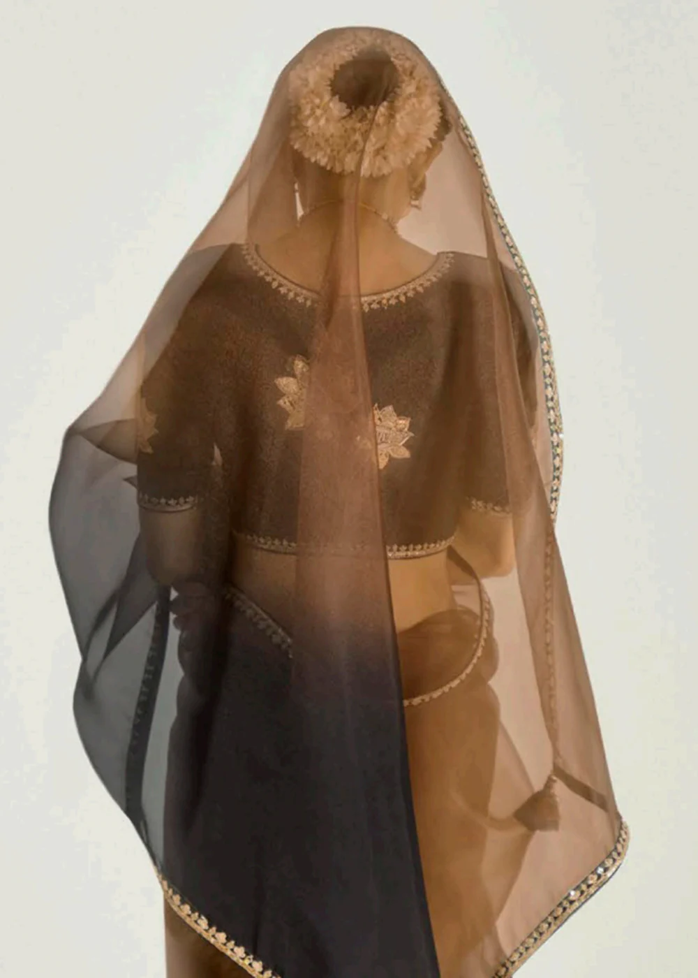 Black & Brown Organza Tissue Designer Party Wear Saree - Image 5