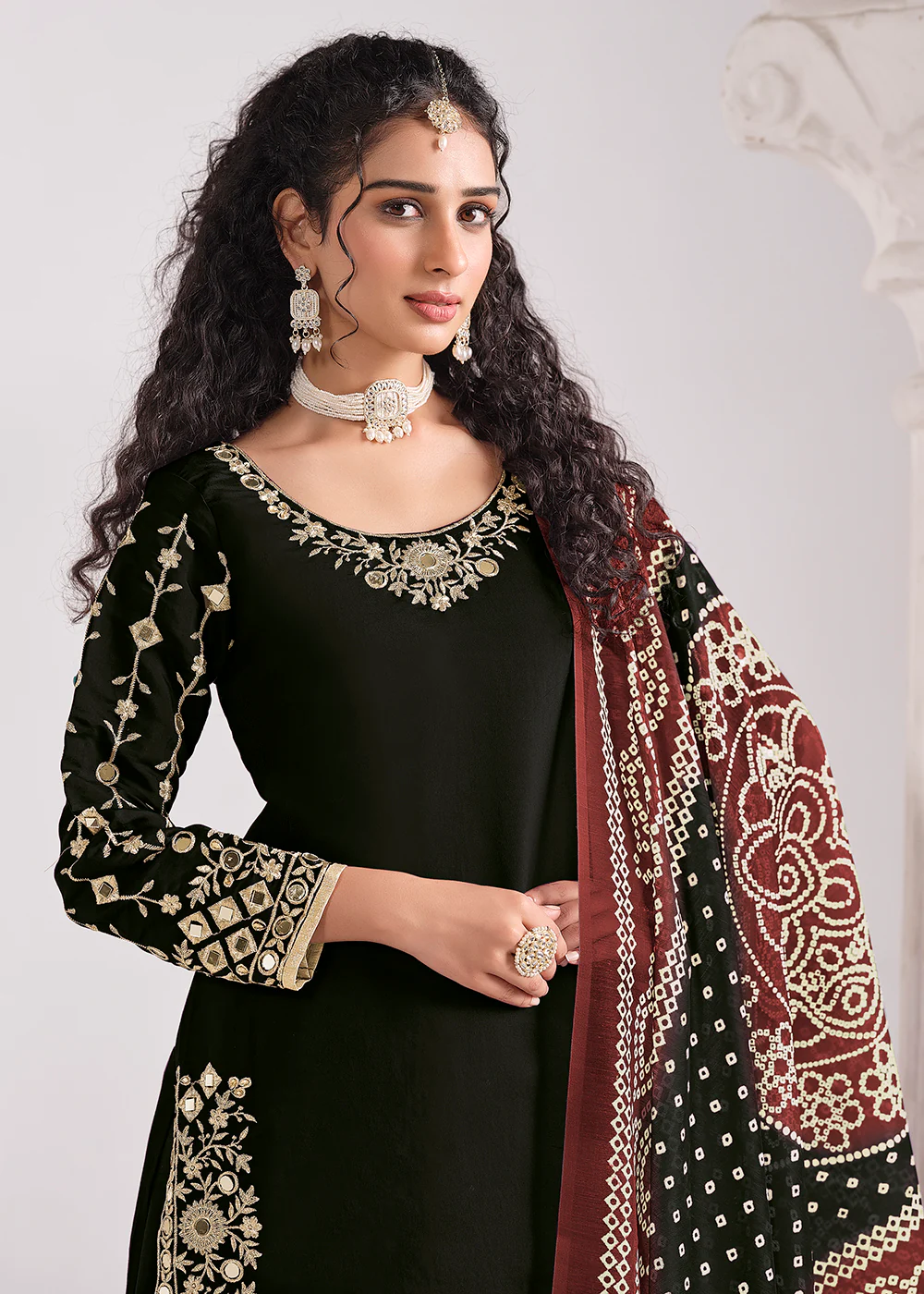 Black Chanderi Silk Punjabi Patiala Style Suit - Image 2