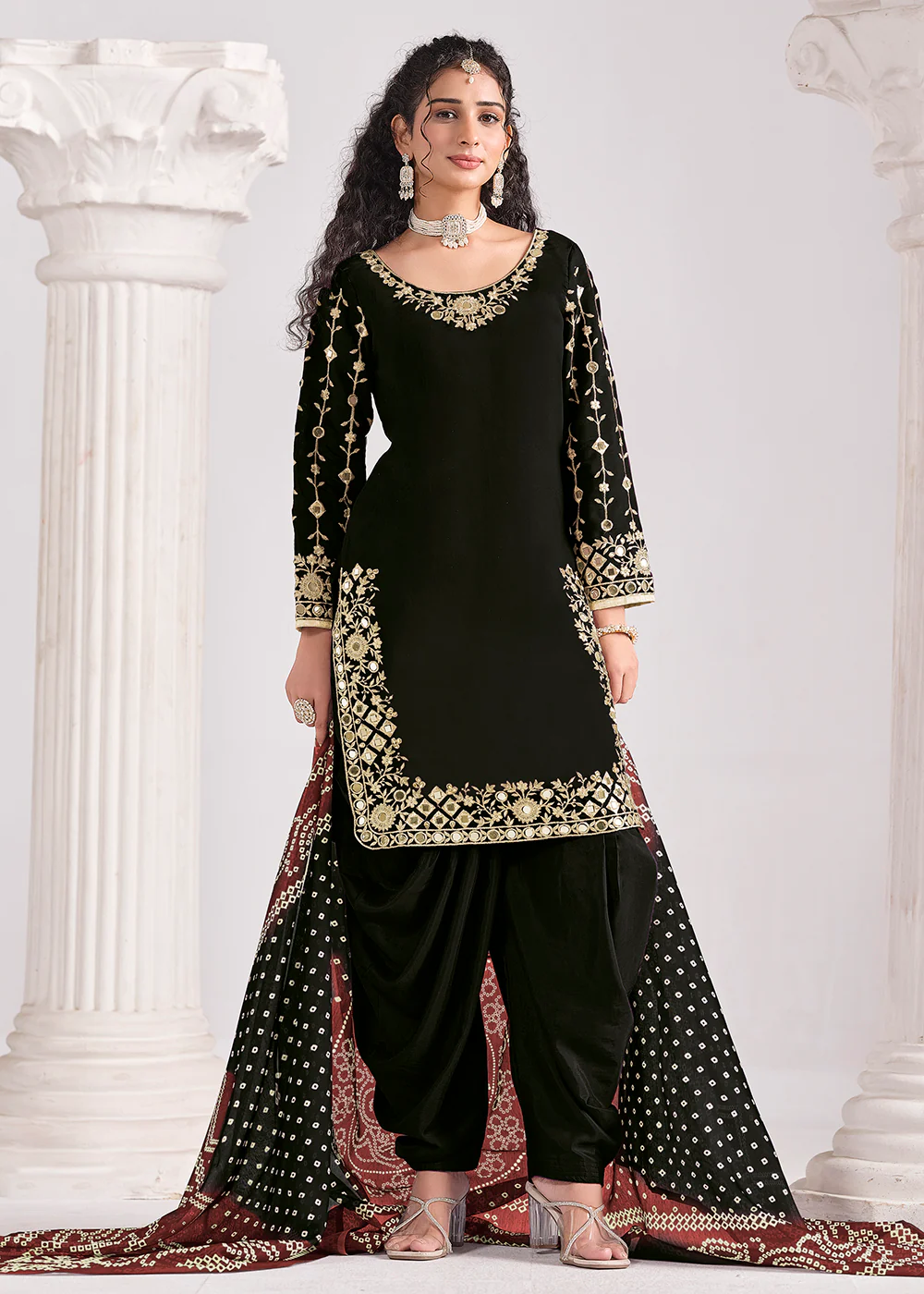 Black Chanderi Silk Punjabi Patiala Style Suit - Image 3