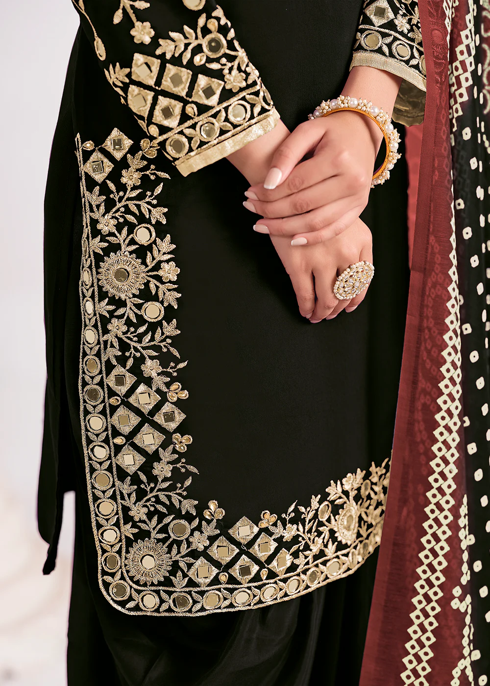 Black Chanderi Silk Punjabi Patiala Style Suit - Image 4