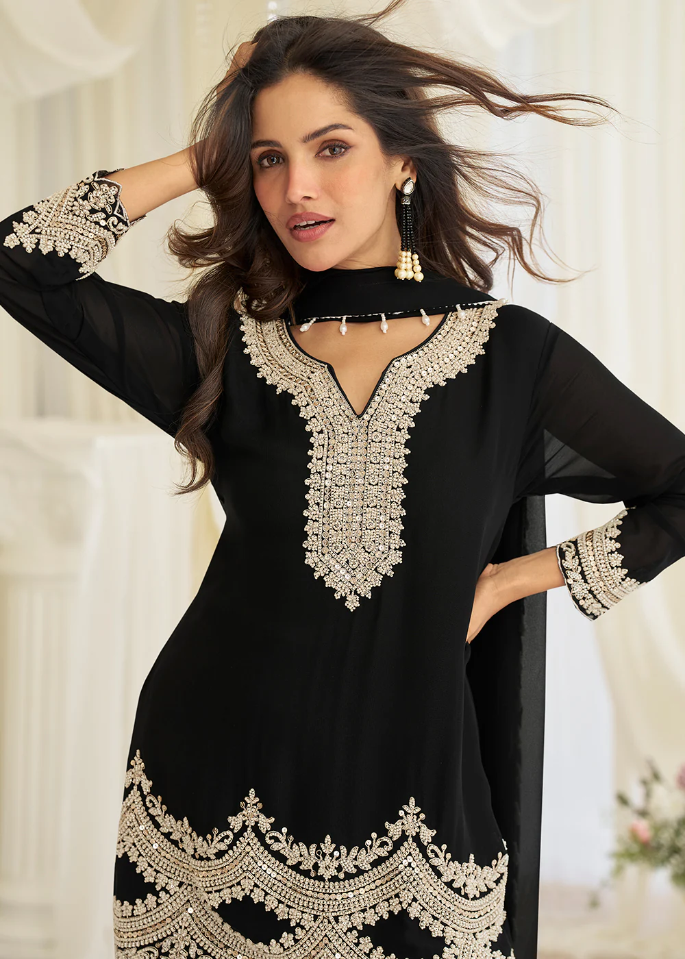 Black Eid Style & Festive Wear Pant Style Salwar Suit - Image 2