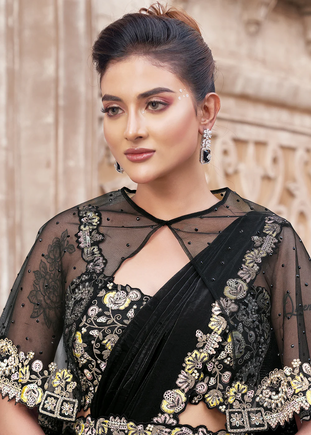 Black Embroidered Designer Ready to Wear Saree - Image 2