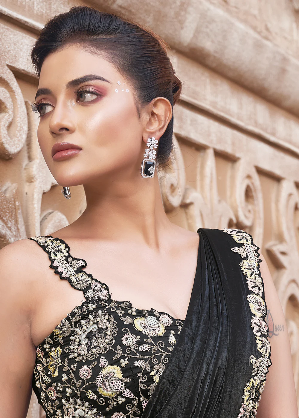 Black Embroidered Designer Ready to Wear Saree - Image 3