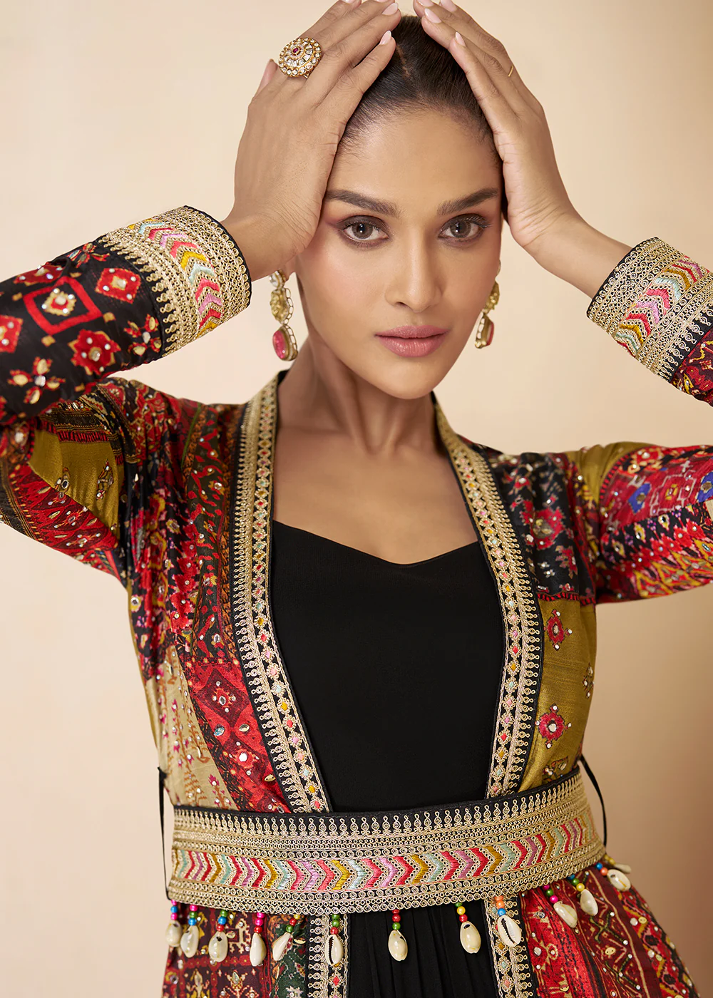 Black Embroidered Georgette Shrug Style Anarkali Suit - Image 2