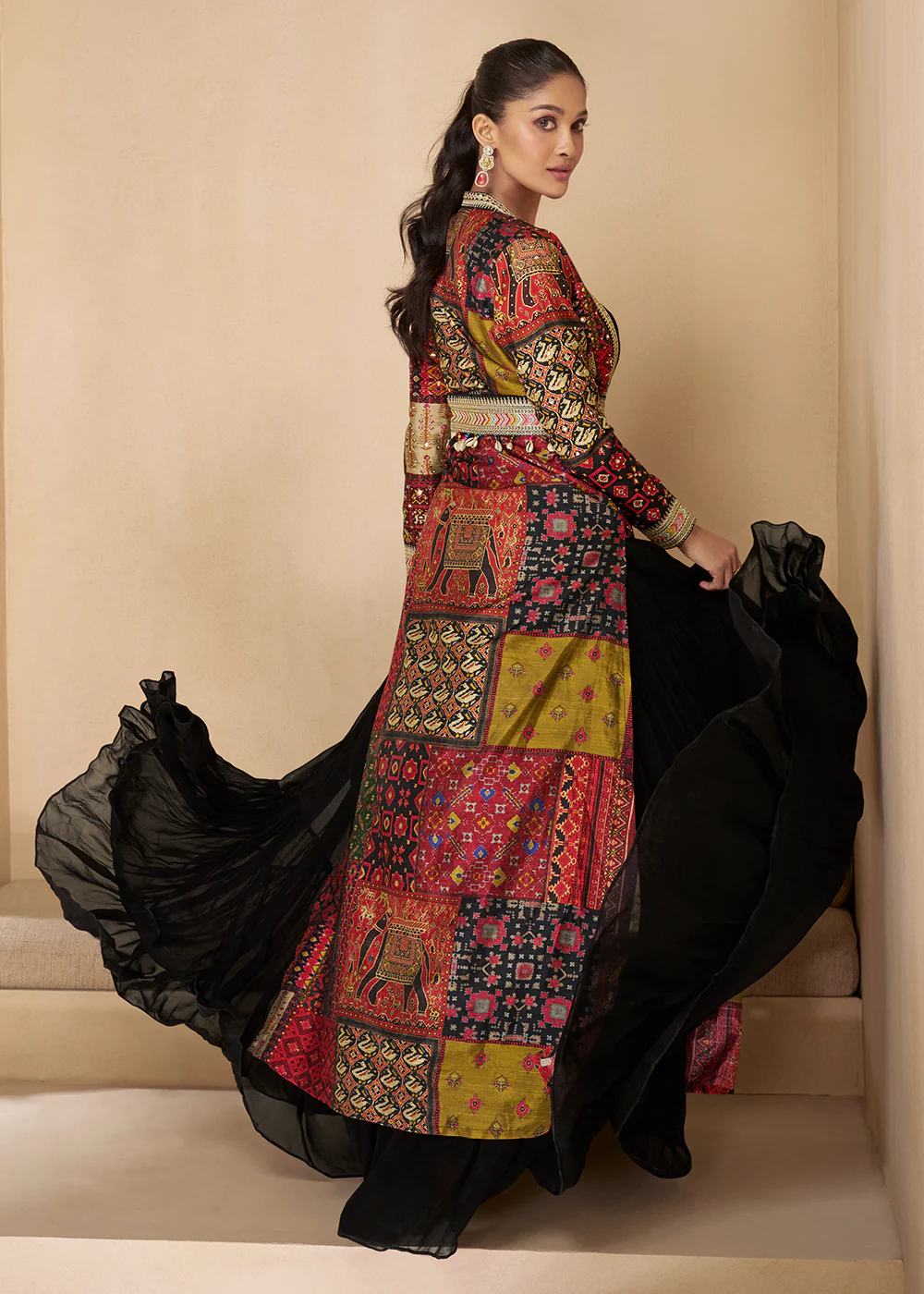 Black Embroidered Georgette Shrug Style Anarkali Suit - Image 3