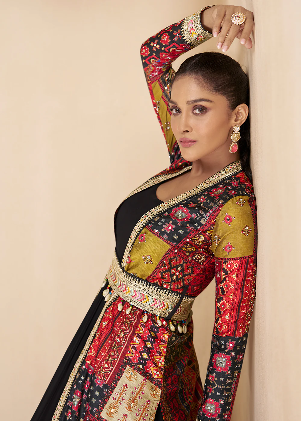 Black Embroidered Georgette Shrug Style Anarkali Suit - Image 4