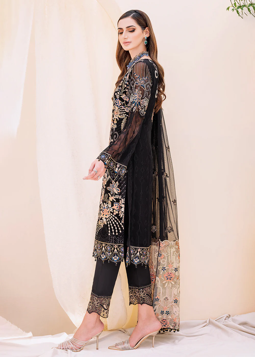 Black Embroidered Suit - Ramsha Chiffon Vol 23 - #F-2301 - Image 5