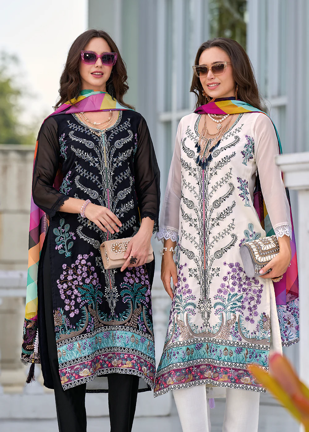 Black Fancy Embroidered Organza Pant Style Salwar Suit - Image 4
