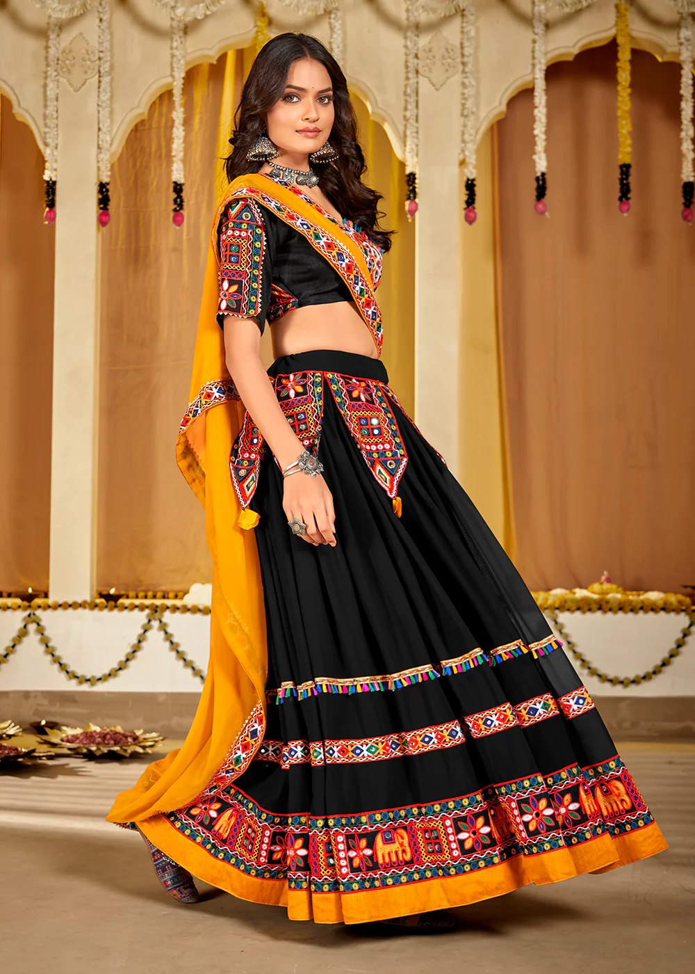 Black Gamthi Work Georgette Navratri Special Chaniya Choli - Image 5