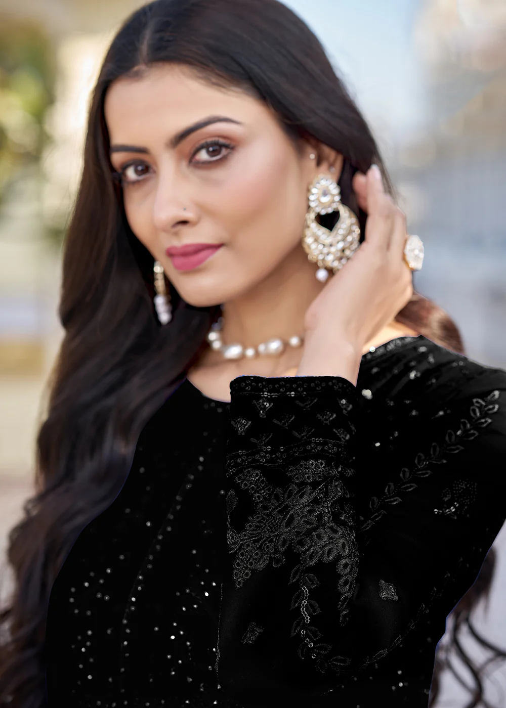 Black Georgette Embroidered Frock Style Salwar Suit - Image 4