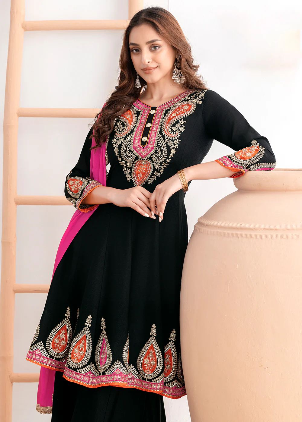 Black Kalidar Anarkali Style Festive Palazzo Dress - Image 2