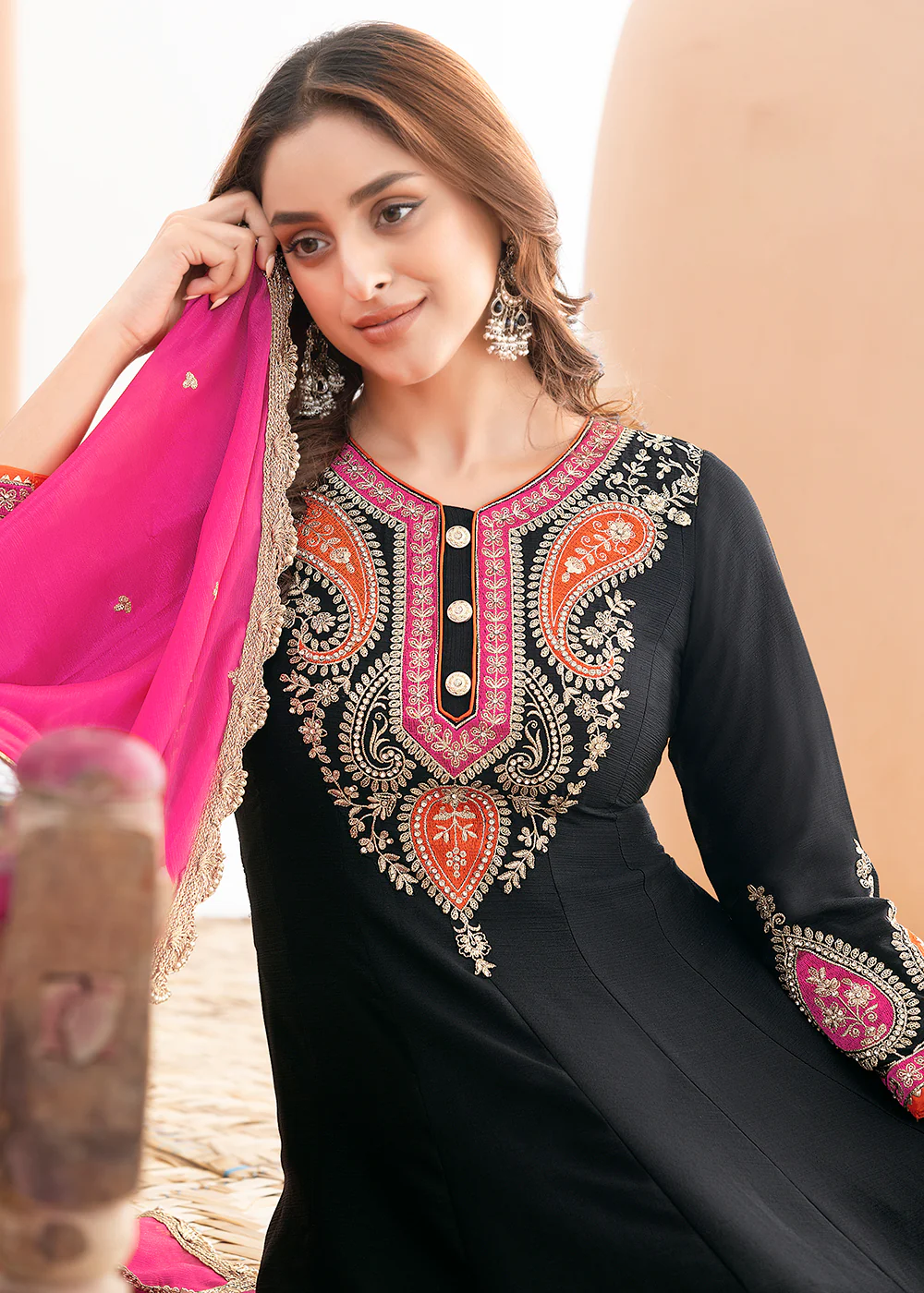 Black Kalidar Anarkali Style Festive Palazzo Dress - Image 3