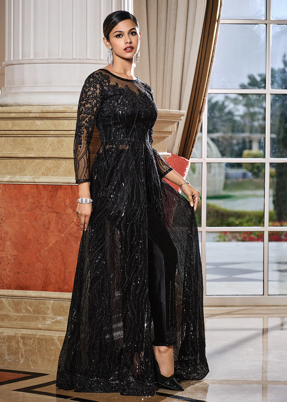 Black Lehenga/Pant Style Embroidered Designer Anarkali Suit - Image 3