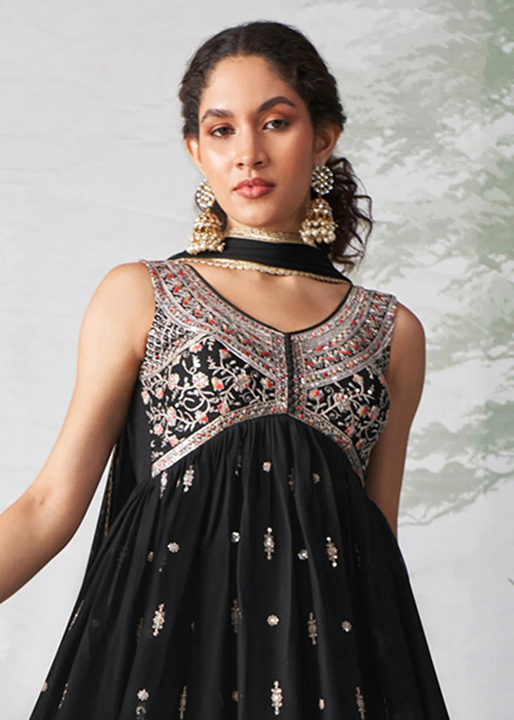 Black Multi Thread Embroidered Anarkali Style Suit - Image 2