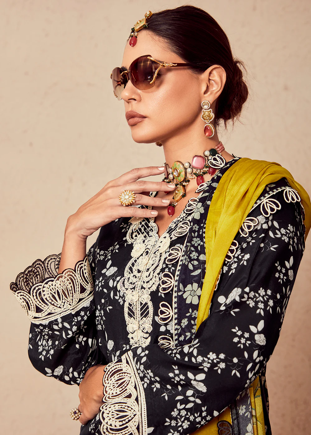 Black Muslin Cotton Digital Print & Embroidered Salwar Suit - Image 2